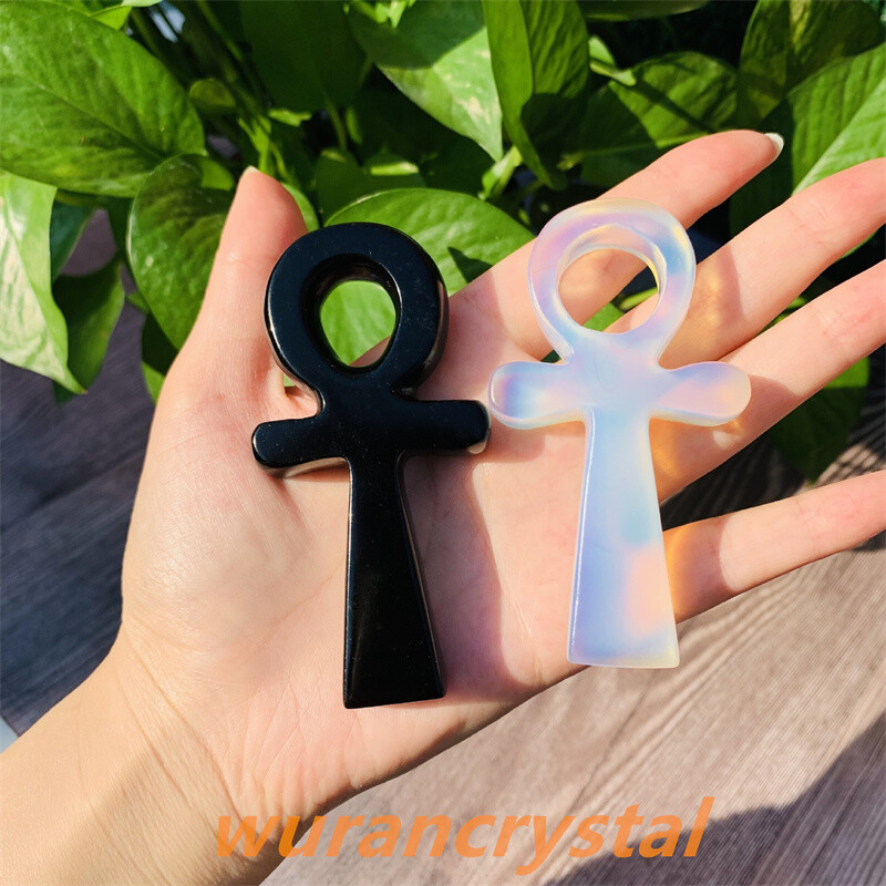 3″+ Natural Quartz Crystal Obsidian point Anka Life Key Life Symbol Cross gift