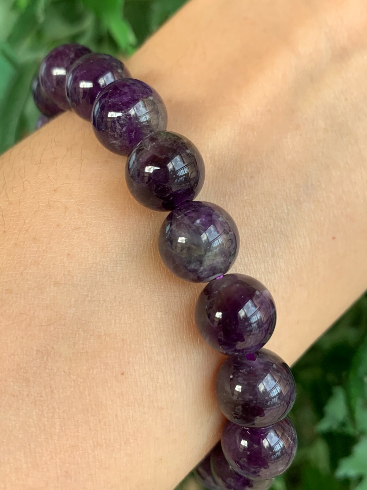 Grade A++ Amethyst Crystal Bead Bracelet 10mm, Deep Purple Amethyst Bracelet