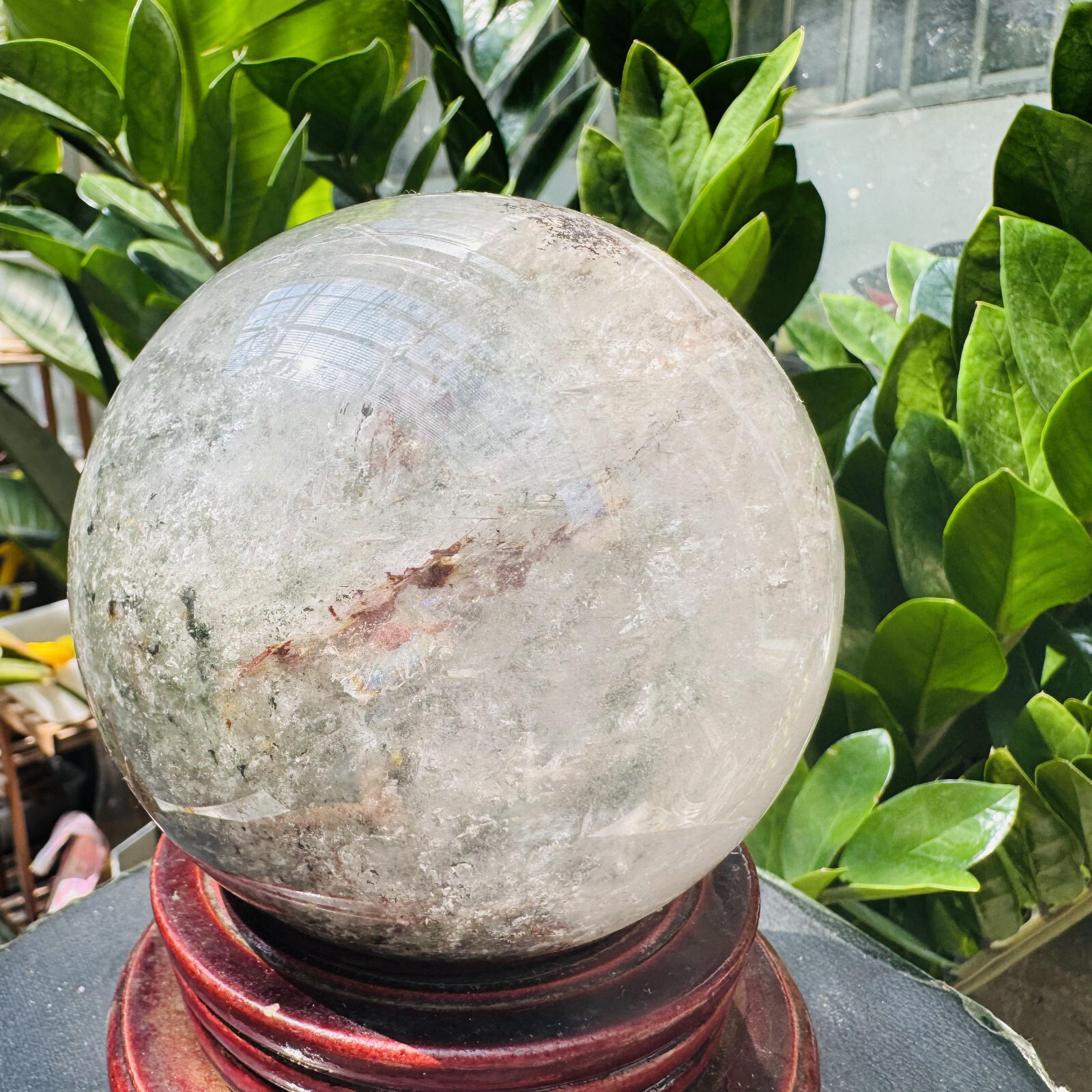 Rare Natural Green Ghost phantom quart ball carved crystal sphere reiki3.87LB