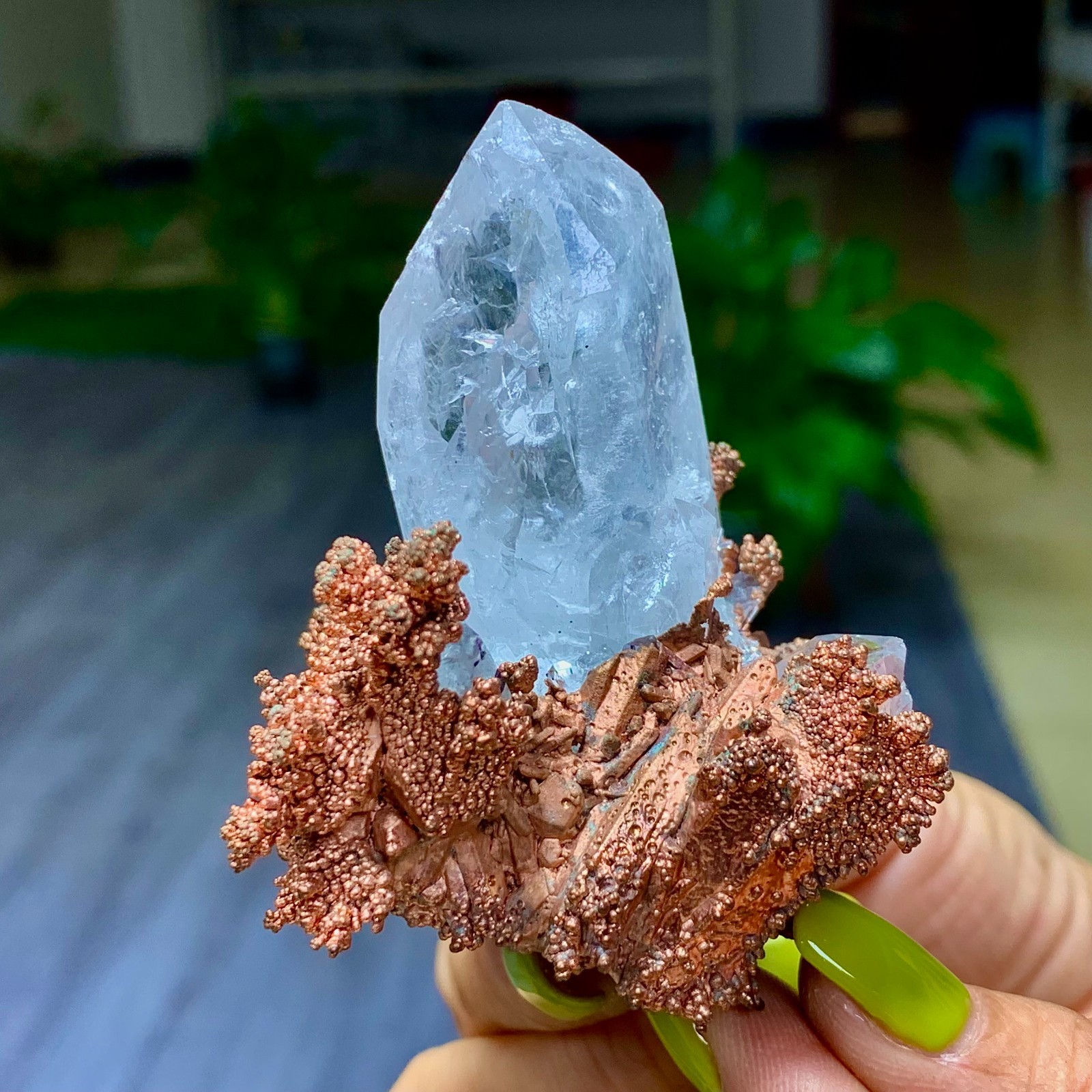 148G Rare iridescent Native Copper with white quartz crystal mineral-symbiosis