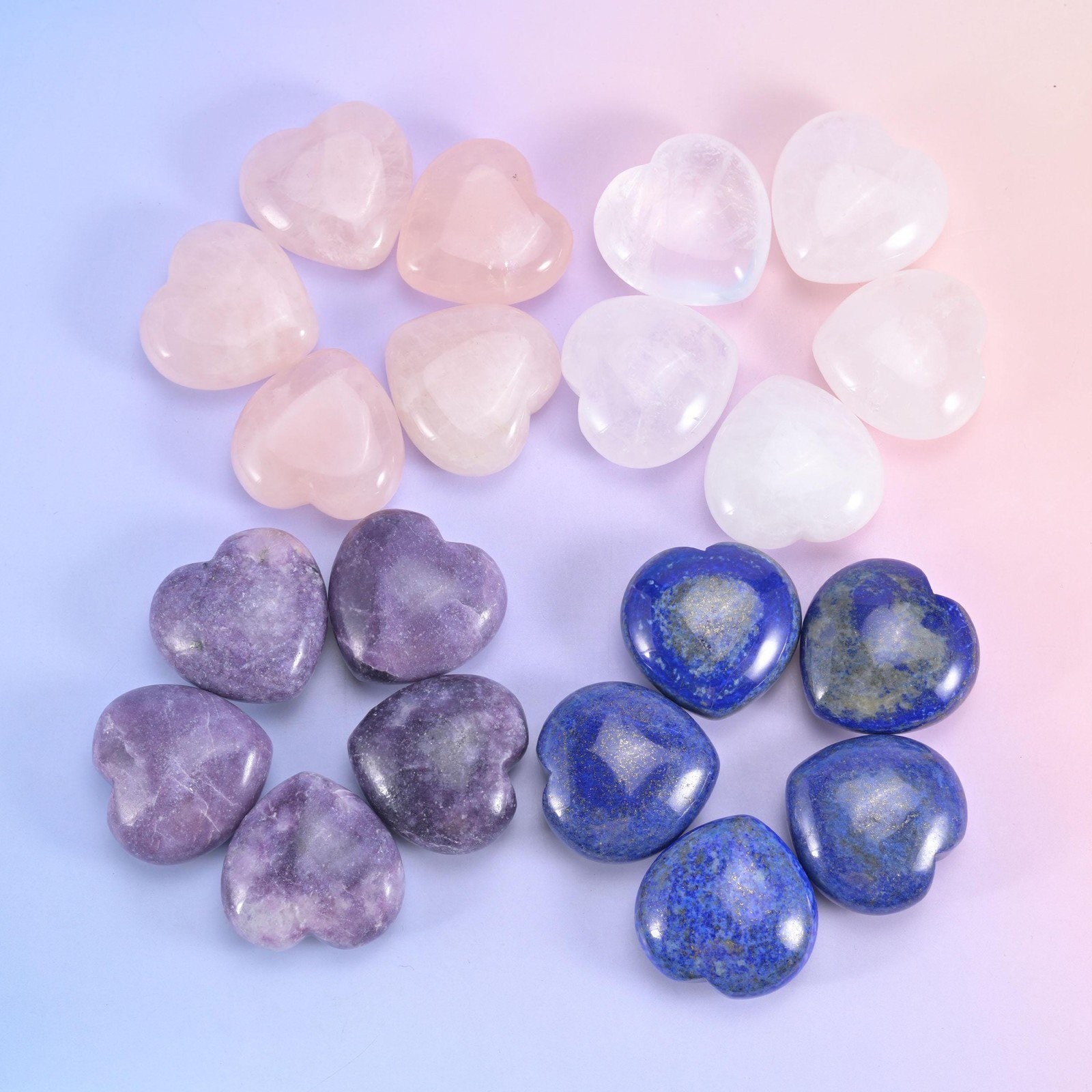 40mm Gemstone Heart Polished Healing Crystal Heart Pocket Stone