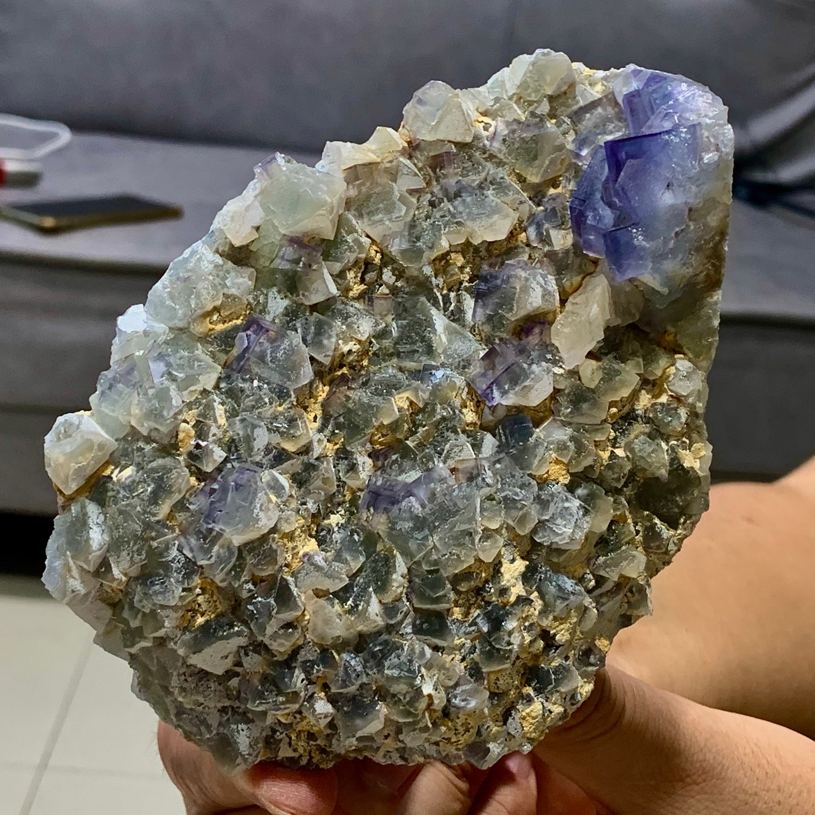 1.28LB Rare transparent Purole green fluorite mineral crystal sample/China