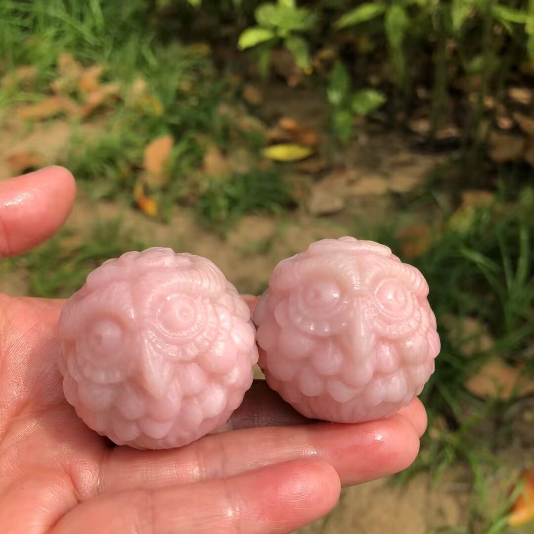 A++Natural quartz crystal Pink opal carved mini owl Reiki Healing Gift 1pc