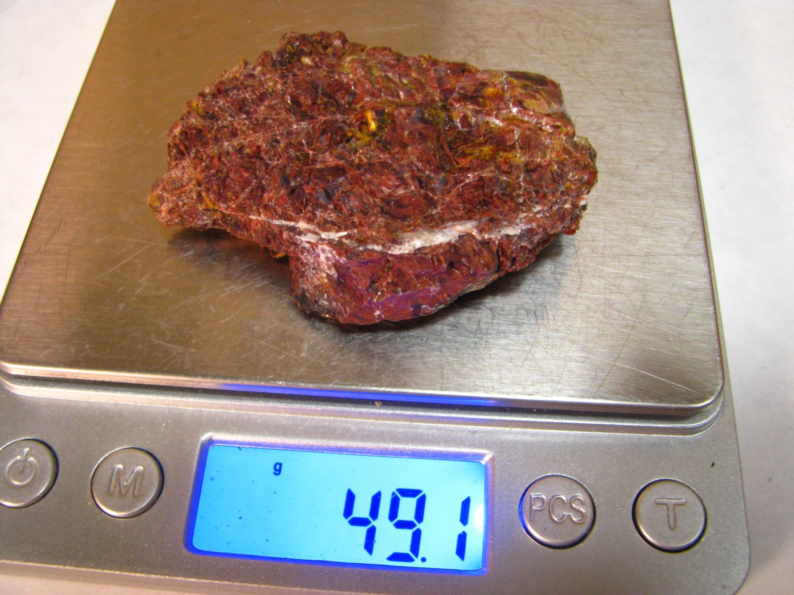 49g 2.4×1.6x.7inch RED PIETERSITE ROUGH W/YELLOW NAMIBIA #186