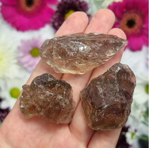 3PCS Raw Smoky Quartz Crystal Cluster | Grounding Stone for Anxiety Relief