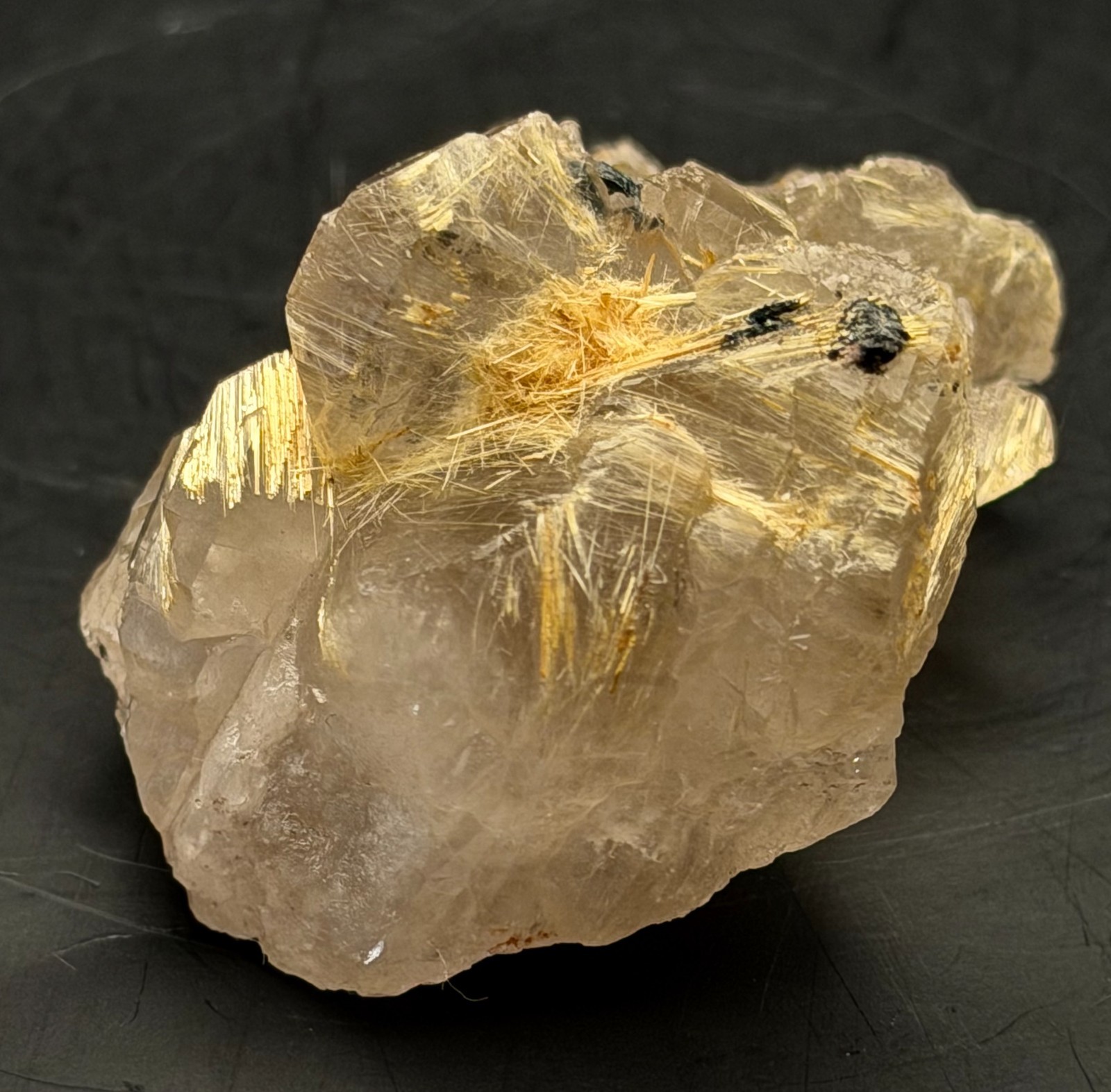 Golden Rutilated Quartz Cluster with Both Internal and External Rutile Sprays