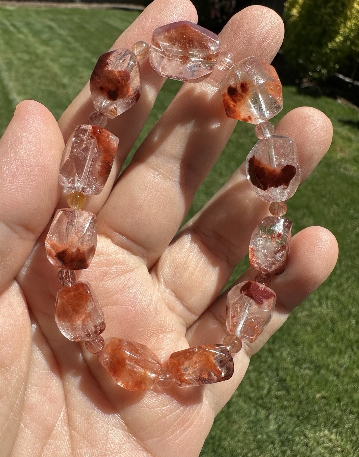 Red Rabbit Hair Quartz & Phantom Quartz Facet Bead Bracelet