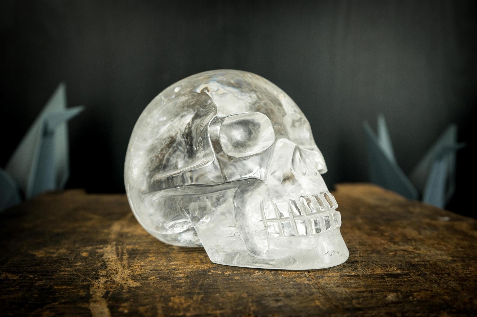 5.2 Lb. Clear Crystal Quartz Skull, Hand Carved Human Skull on Diamantina Quartz