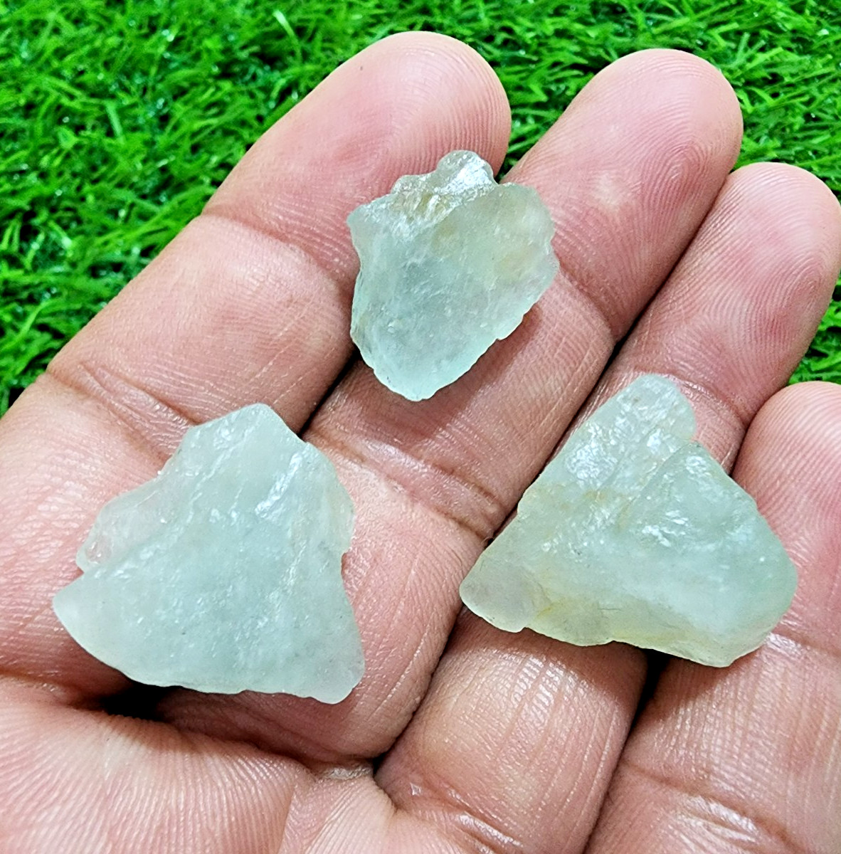 3 Pcs Large Blue Aquamarine Gemstone Rough Lot 20-22mm Aquamarine Raw Stones