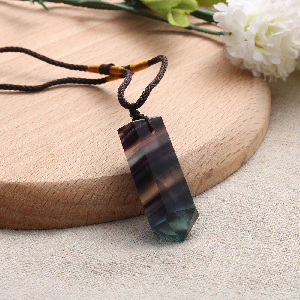 Gemstone Natural Fluorite Crystal Quartz Healing Chakra Stone Pendant Necklace
