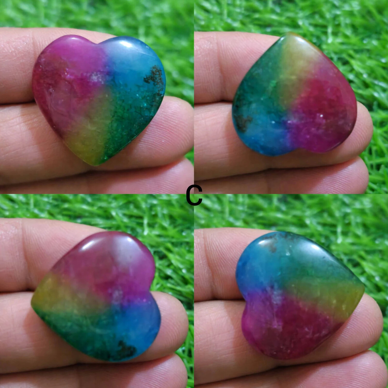 For Making Jewelry Gorgeous Rainbow Solar Quartz Heart Cabochon Loose Gemstone