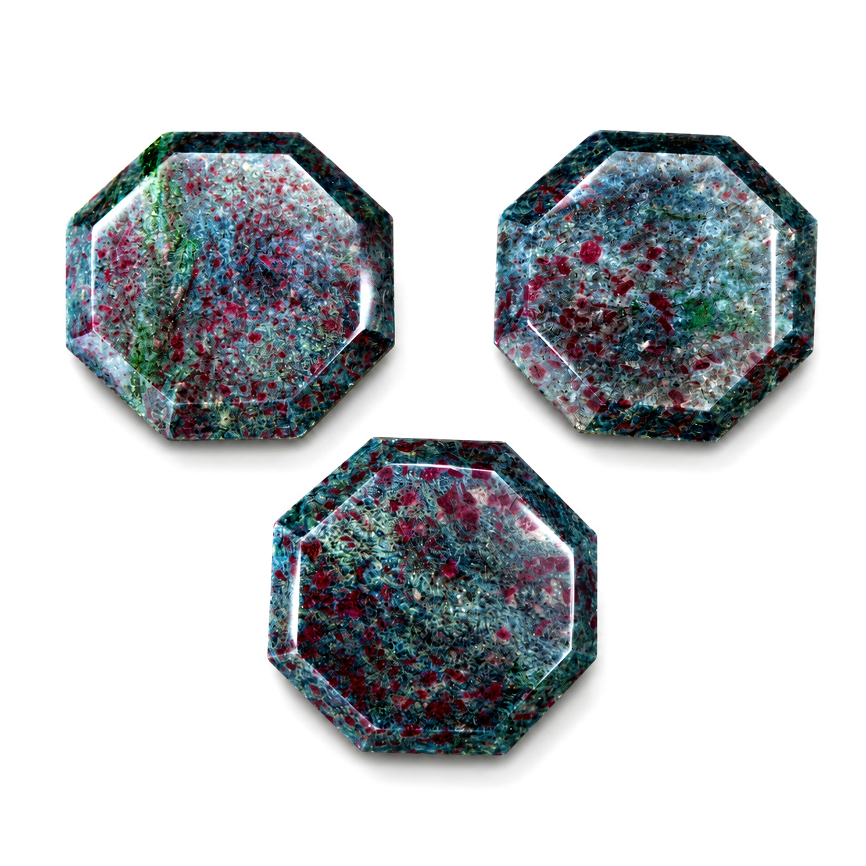 Ruby Kyanite Palm Stone UV Reactive Fluorescent Crystal Octagon 48mm