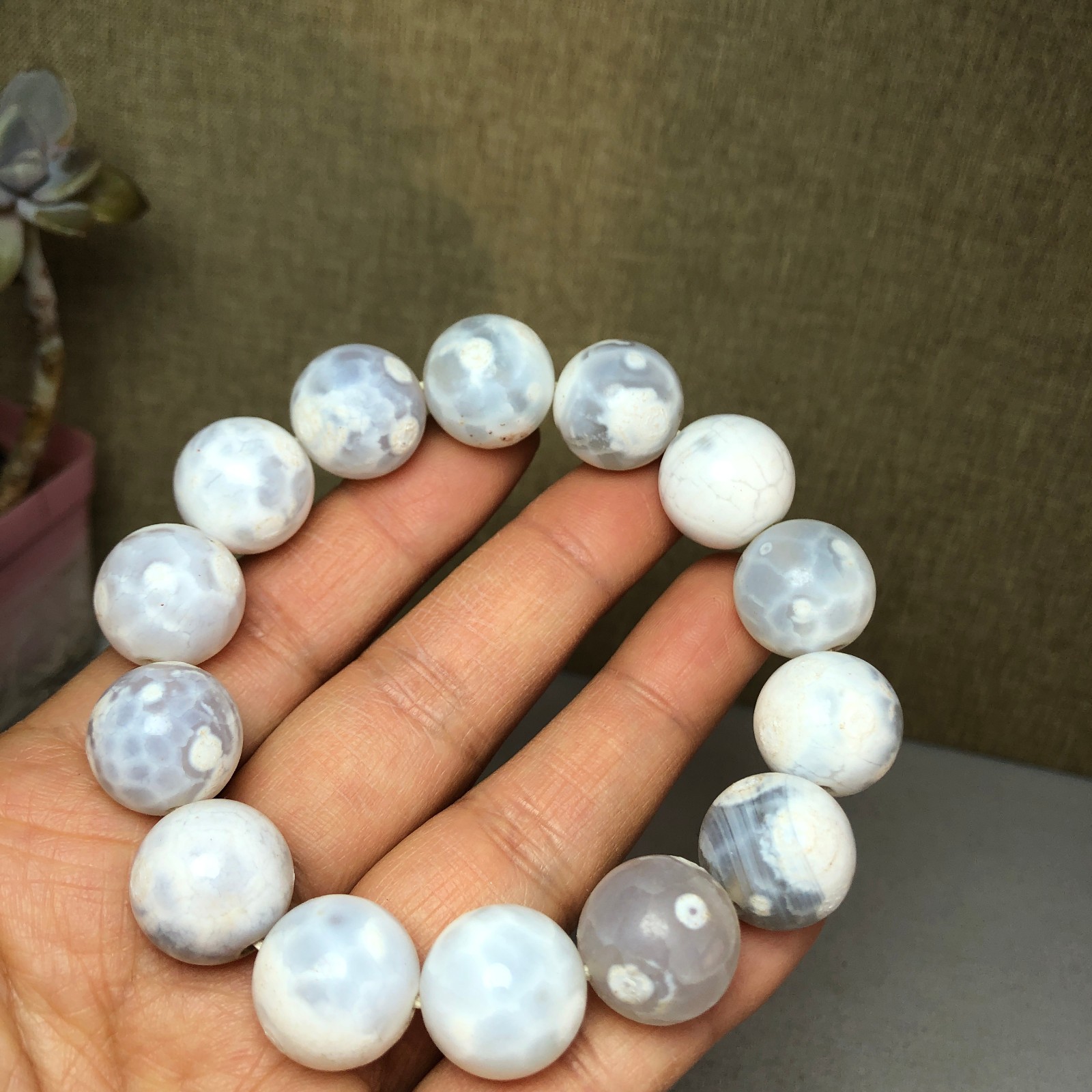 1pcs wholesale Natural sakura rough Crystal chain beads bracelet 15-16mm A2792