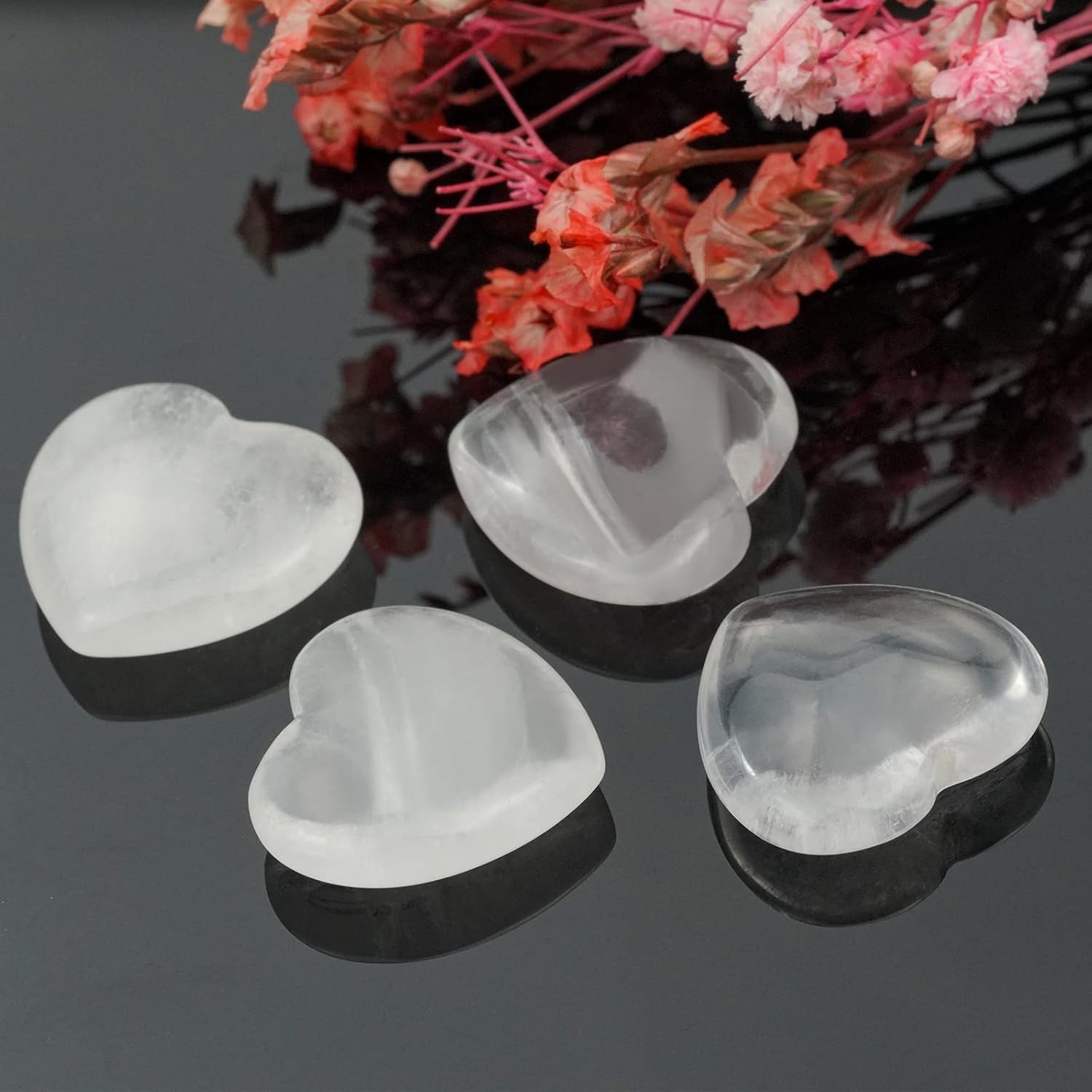 15-Pack Healing Crystal Heart Stones, 0.8 Inch White Quartz for Chakra Balancing