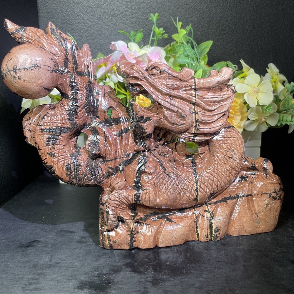 4.2LB 8.8″ A++Large Natural Picture Jasper Dragon Carved Crystal Statue Decor