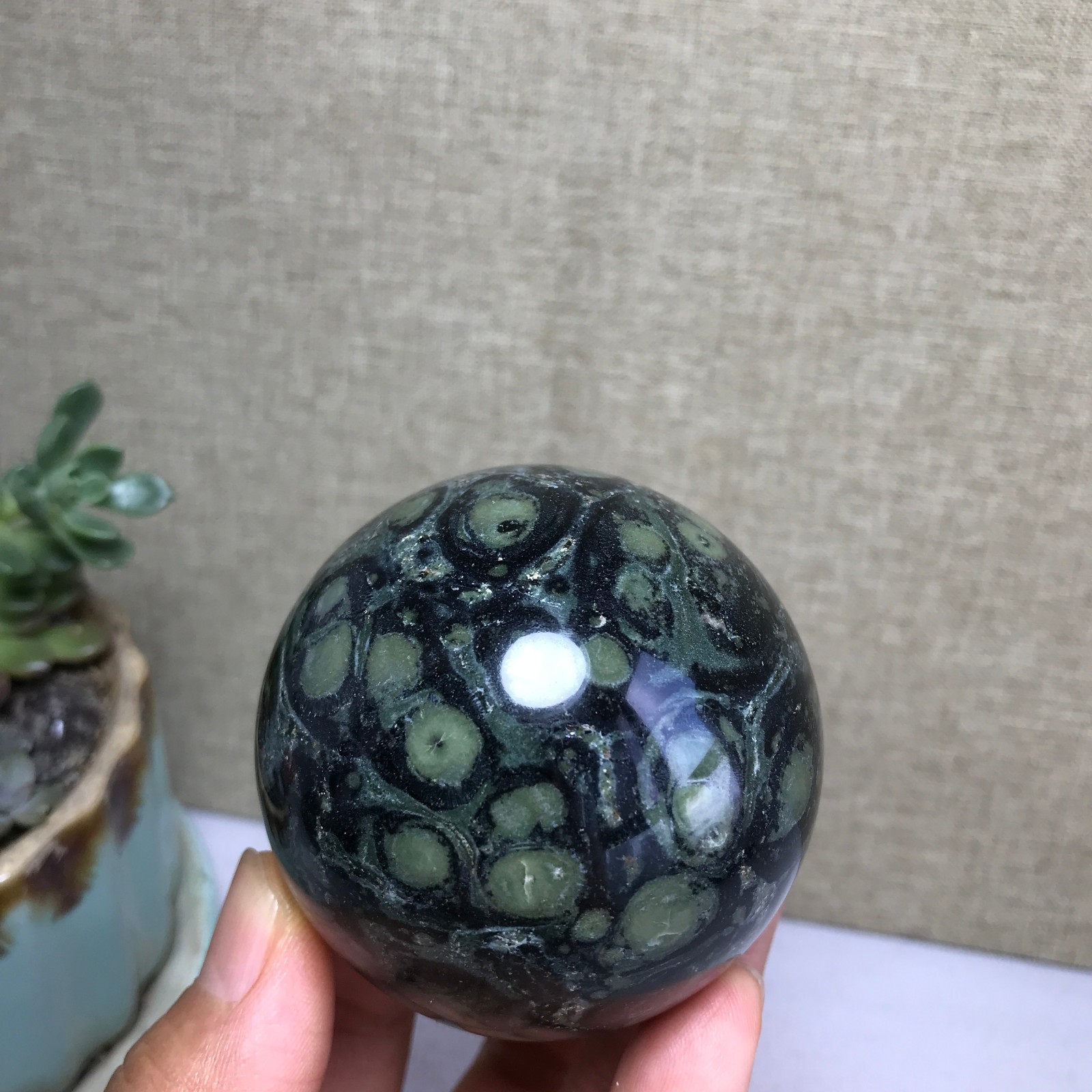 Top Natural Green Kambaba jasper quartz crystal sphere ball healing 286g A4810