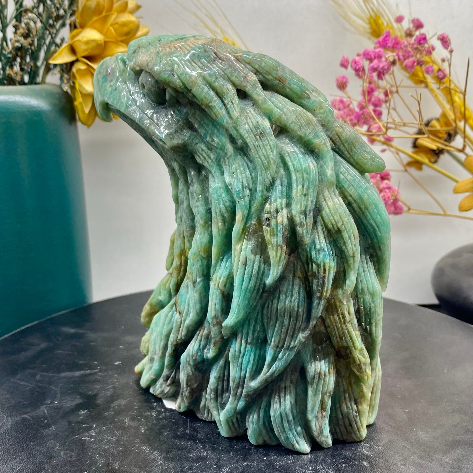 2.02LB Natural Amazonite Carved Eagle Figurine Hand Carved Crystal Hawk Reiki He