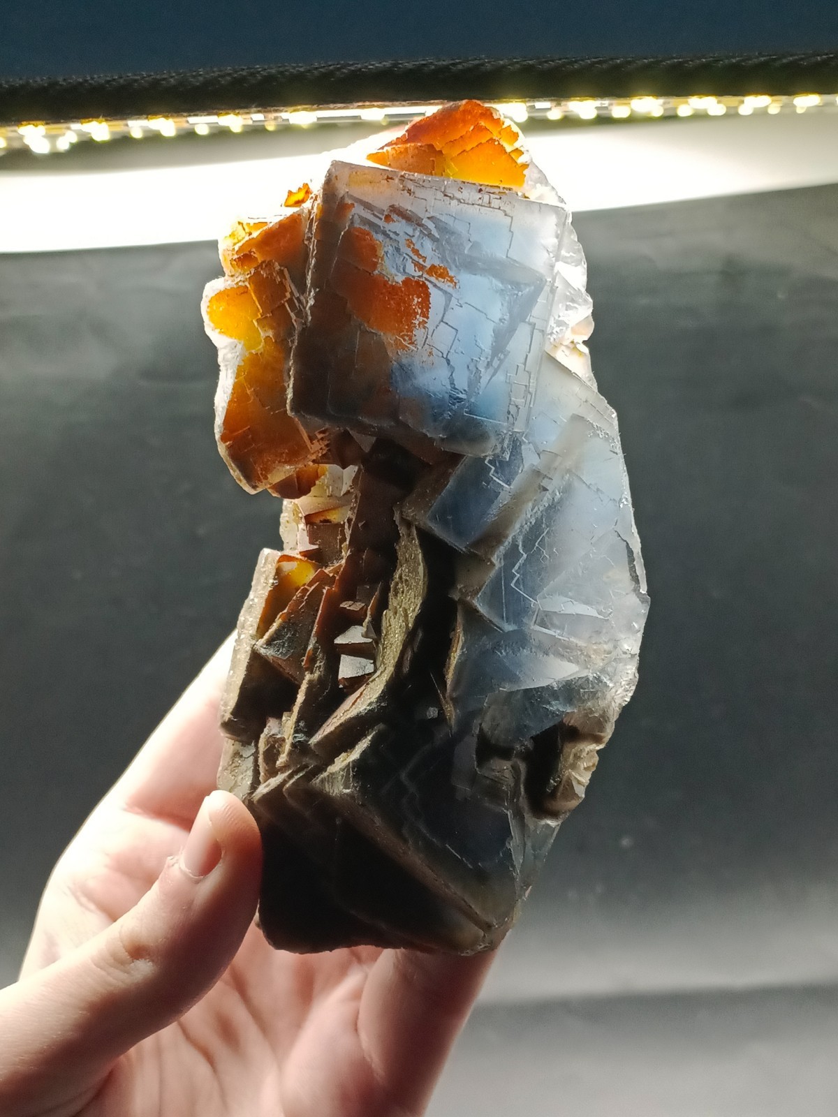 595g Natural Blue Cubic Fluorite Crystal Mineral Specimen Iron Oxide Coated