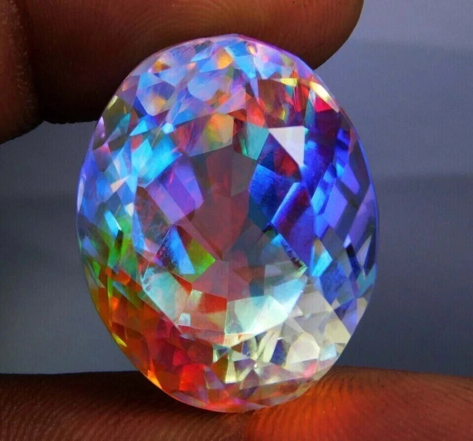 AAA 52Ct+ Loose Gemstone Natural Rainbow Mystic Topaz Certified Oval Cut