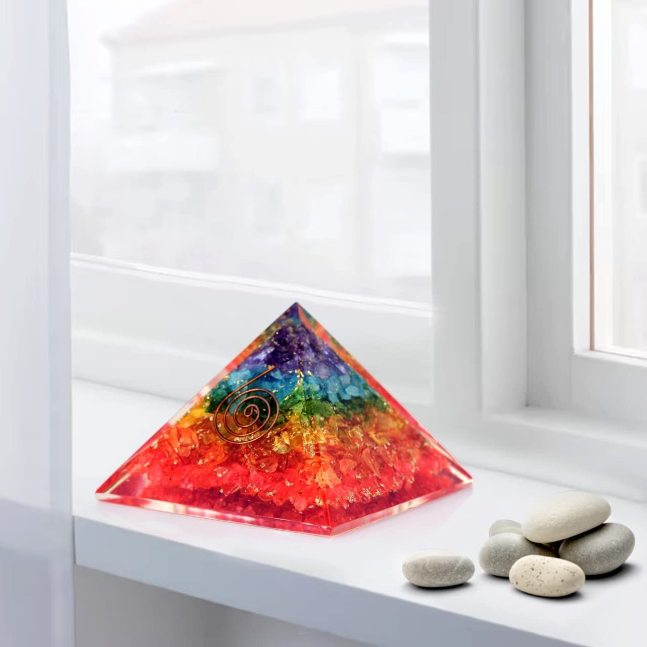 7 Chakra Orgonite Pyramid for Healing Meditation Stress Relief Positive
