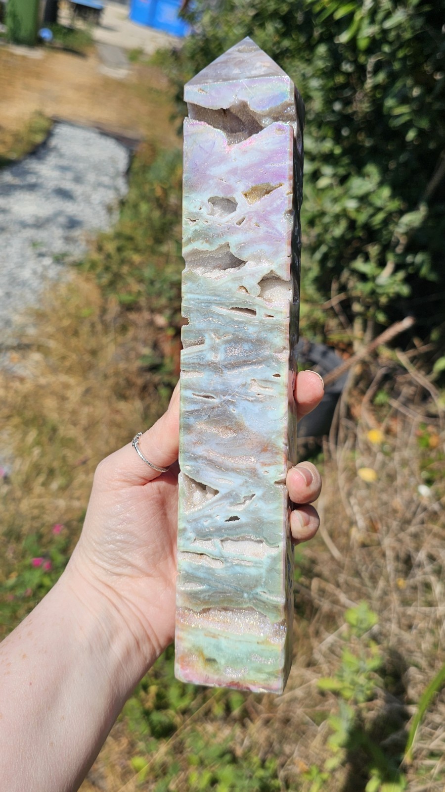 large Druzy Rainbow Angel Aura sphalerite crystal tower 755g 26.2cm