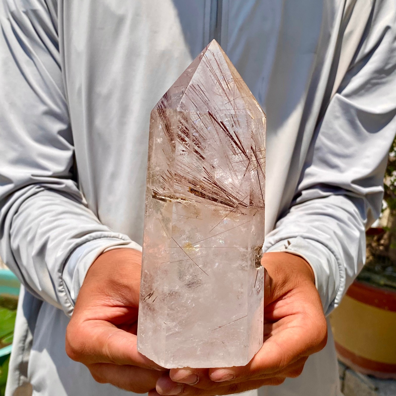 1.9LB Natural copper hematite patterned quartz crystal column crystal specimen