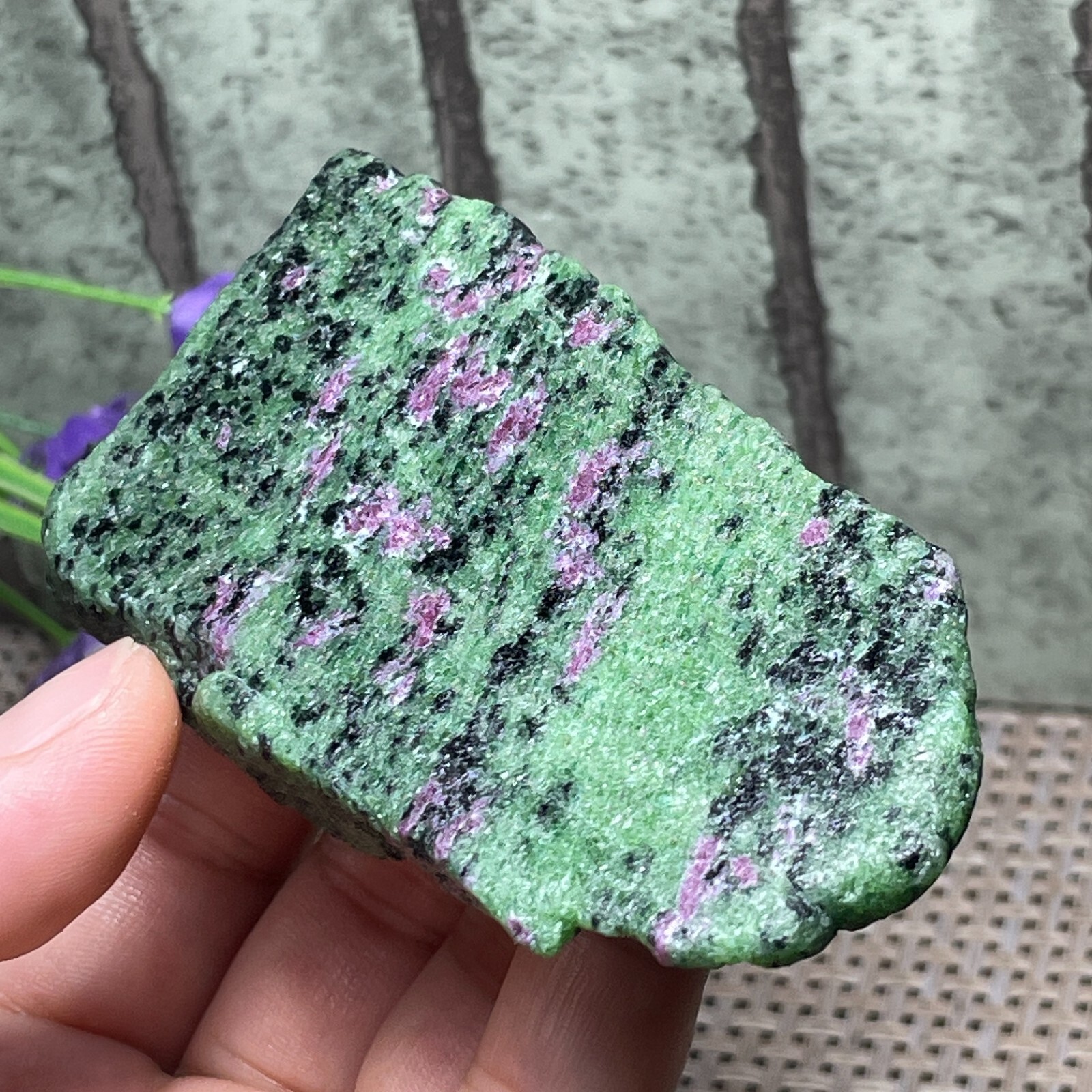 Red & green treasure Ruby Epidote stone Rough Polished stone Slab 161g AH22