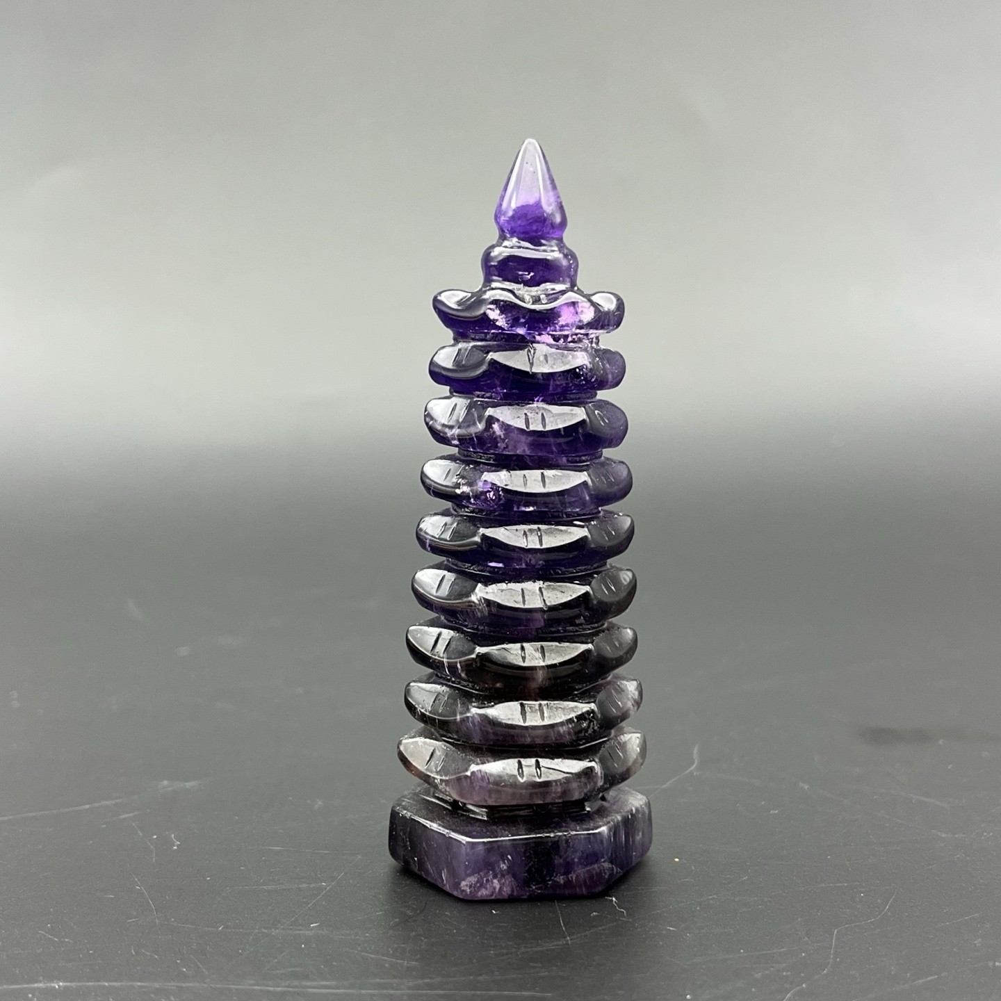 Natural Transparent Purple Amethyst Pagoda Spiritual Wisdom Learning Table Decor