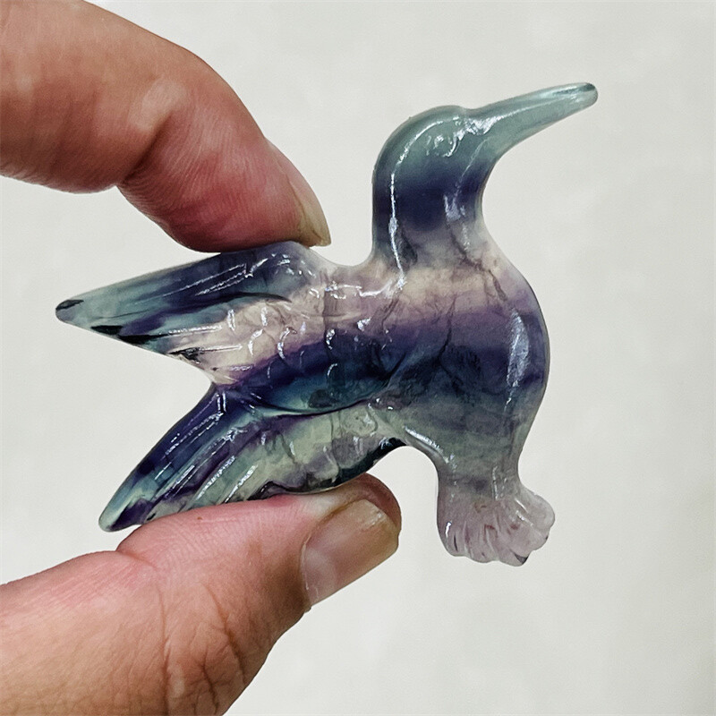 2.4″ Natural Fluorite Carved Phoenix bird Skull Quartz Crystal Skull Reiki 1PC