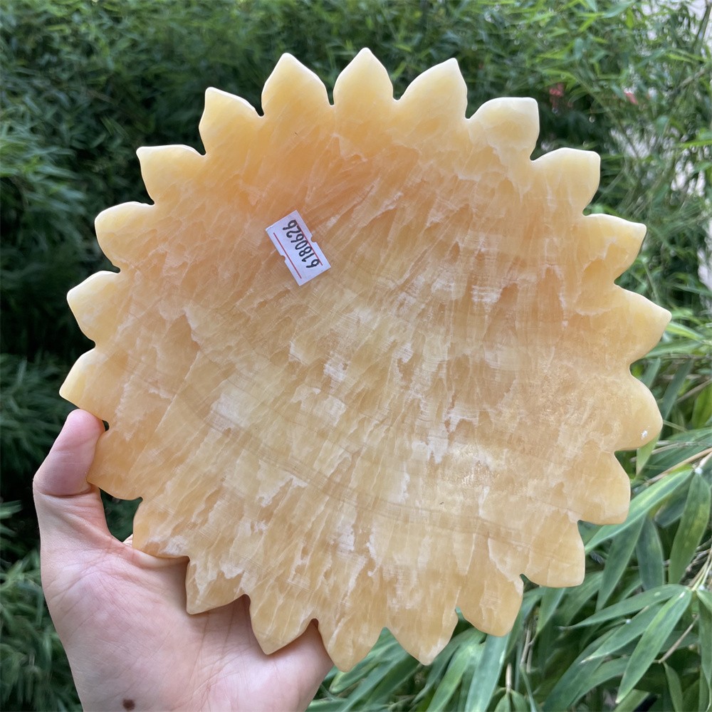 3.7LB 7.2″ Natural Yellow Calcite Sun Carved Crystal Quartz Energy Gift