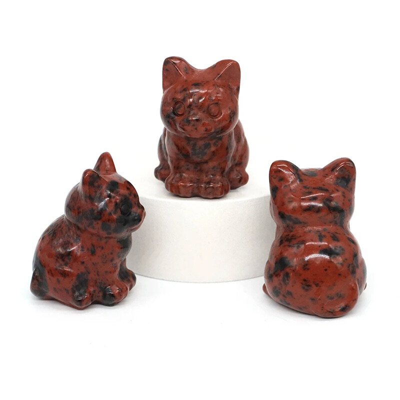 Natural Red Obsidian Quartz Crystal Felines Carved Lucky Cat Healing Mini Mscot