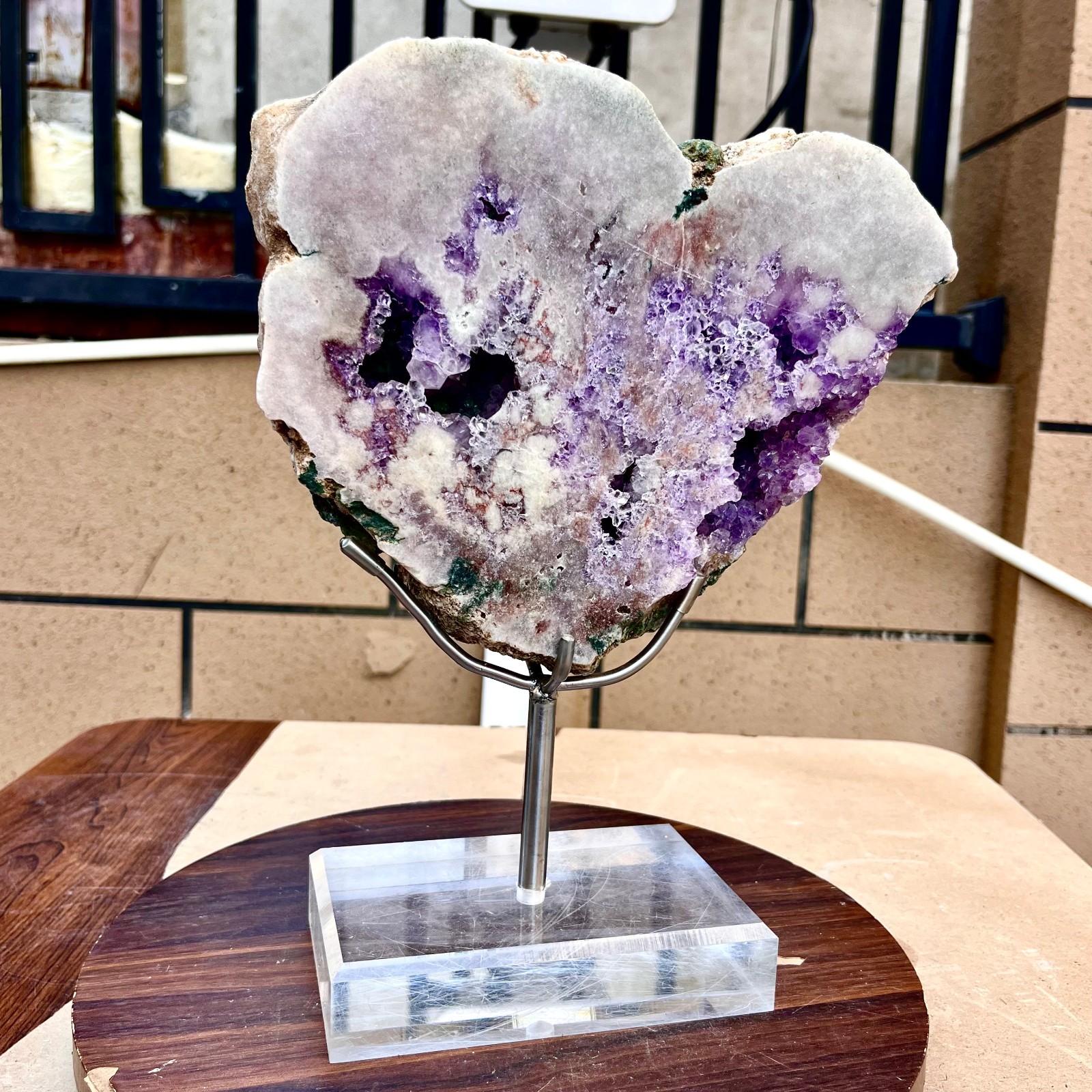 9.53LB Natural purple pink crystal raw ore hand carved heart-shaped healing