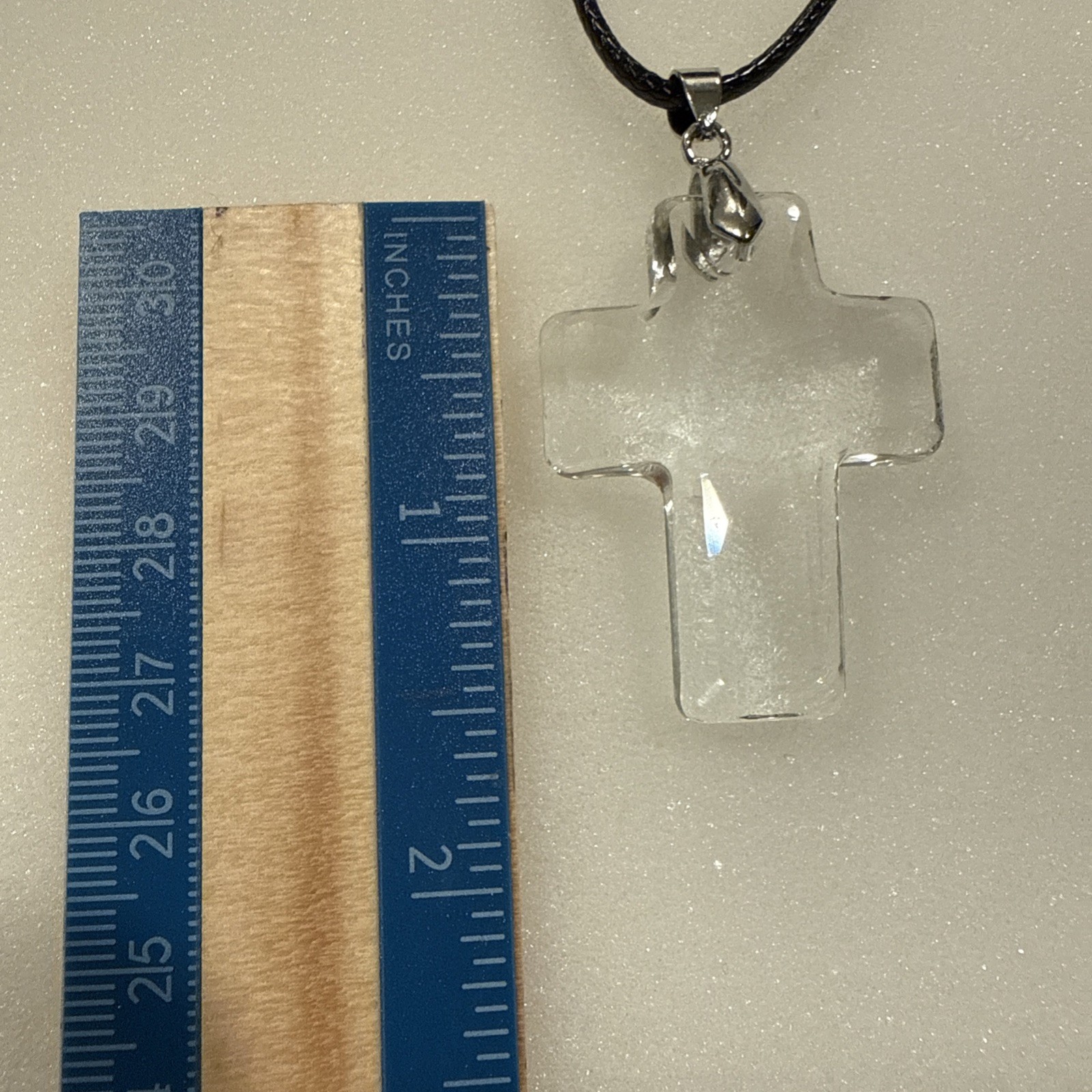 40x30mm Clear Crystal Cross- 16 inches Black Pendant/Necklace- New