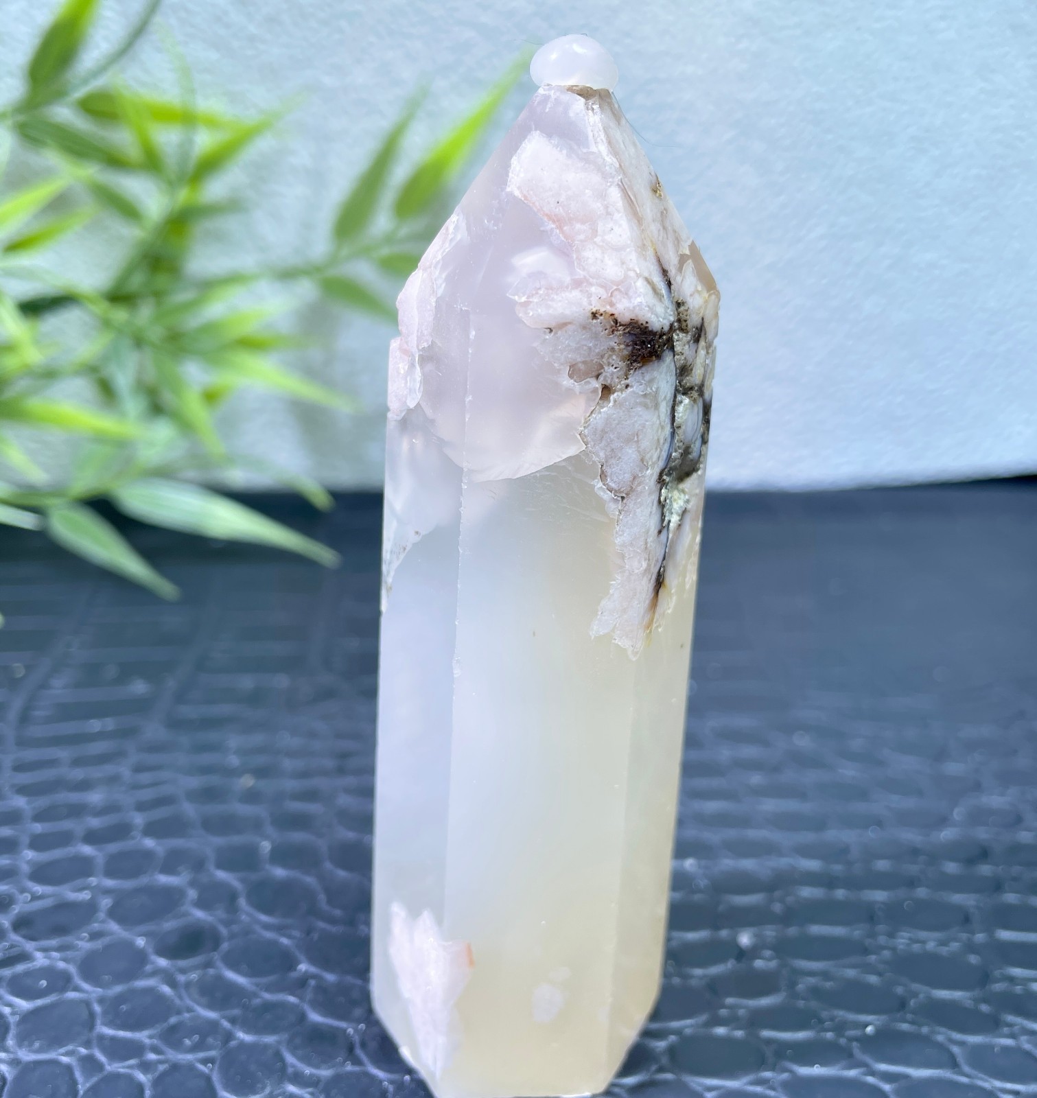 135g Natural cherry blossom agate crystal obelisk healing