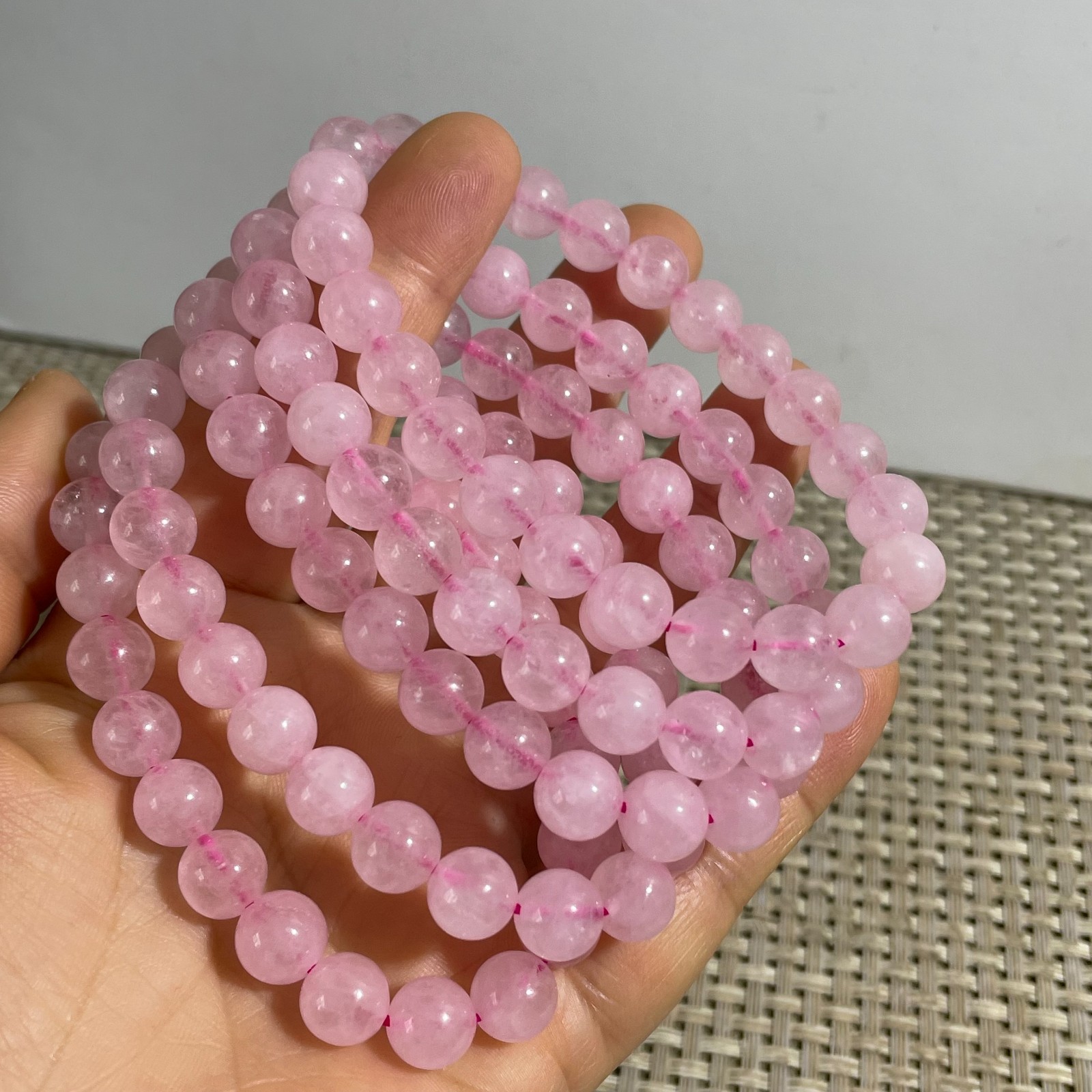 8mm Genuine Natural Pink Rose Crystal Round Beads Bracelet 5pcs