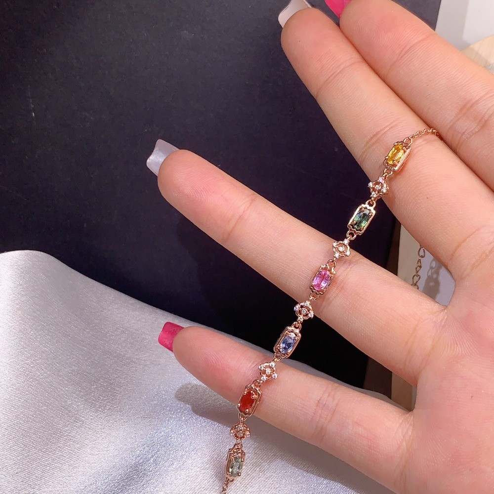 Natural Sapphire bracelet Gemstone jewelry S925 Silver Plated 18K Gold Gift