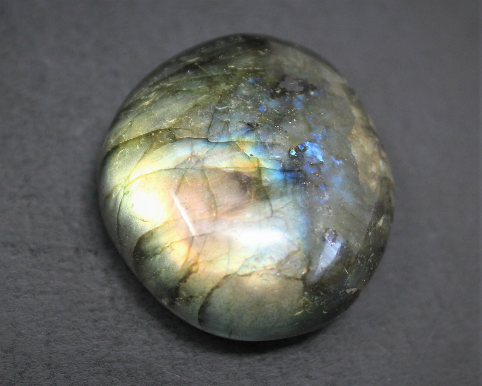 Labradorite Palm Stone: Hand Polished Labradorite Pebble, High Flash Pebbles