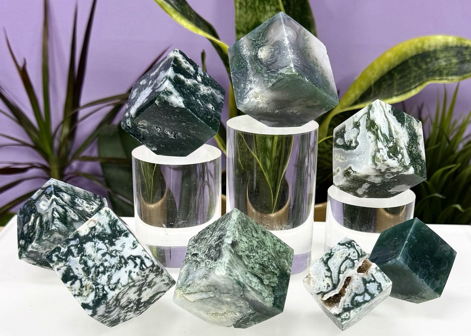 Wholesale Lot 2 Lbs Natural Moss Agate Cube Crystals Healing Energy