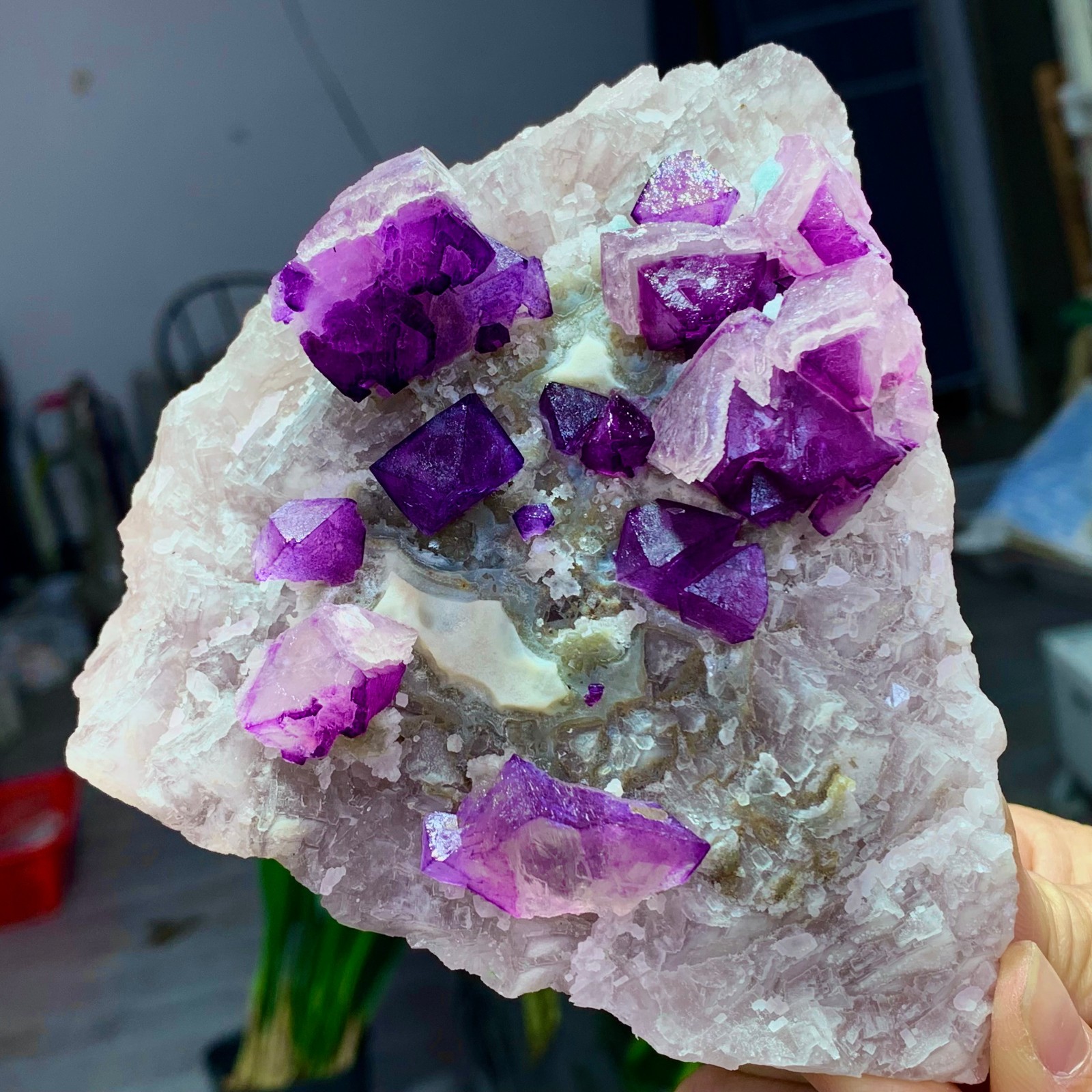 1.76LB Natural purple cubic fluorite mineral crystal sample/China