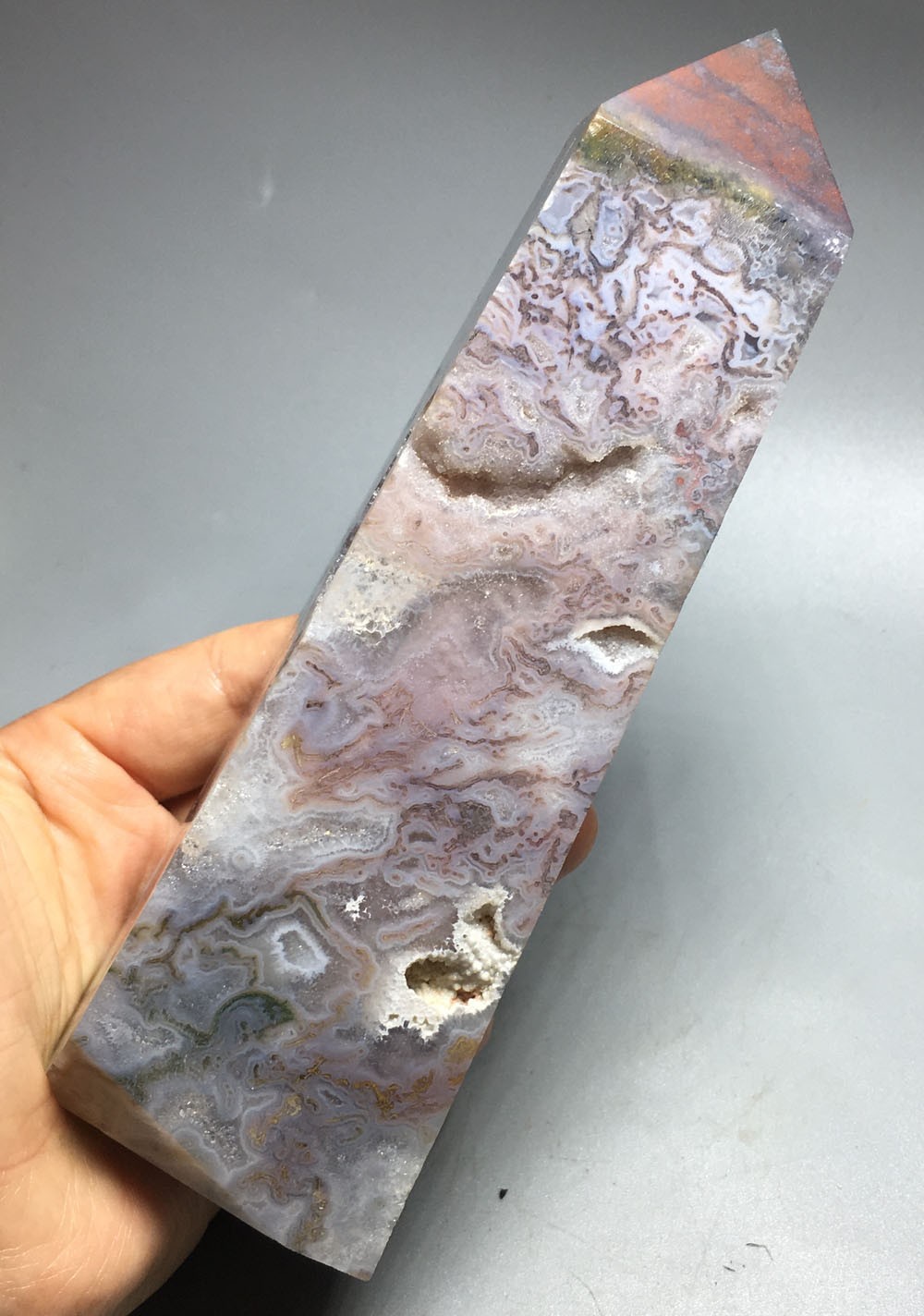 731g NATURAL pink moss agate tower QUARTZ CRYSTAL point HEALING