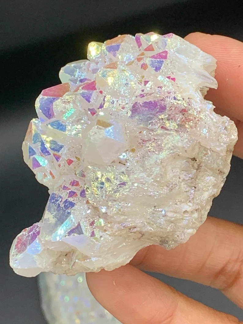 Rainbow Angel Aura Quartz Cluster Raw Titanium Geode Crystal Healing Specimen