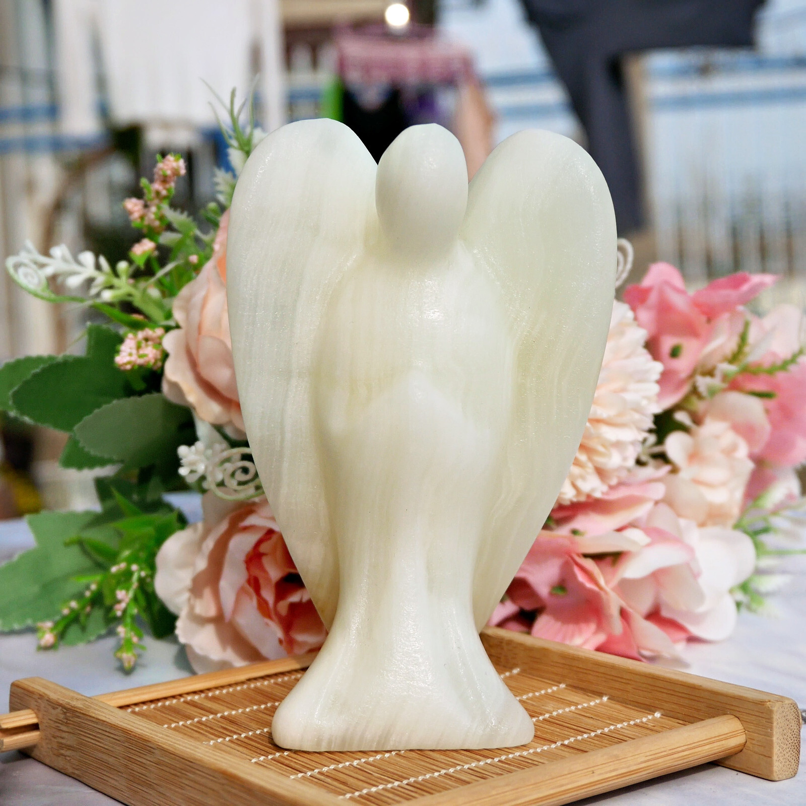 4.5″Natural Afghan Jade Angel Statue Quartz Figurine Reiki Healing Crystal Gift