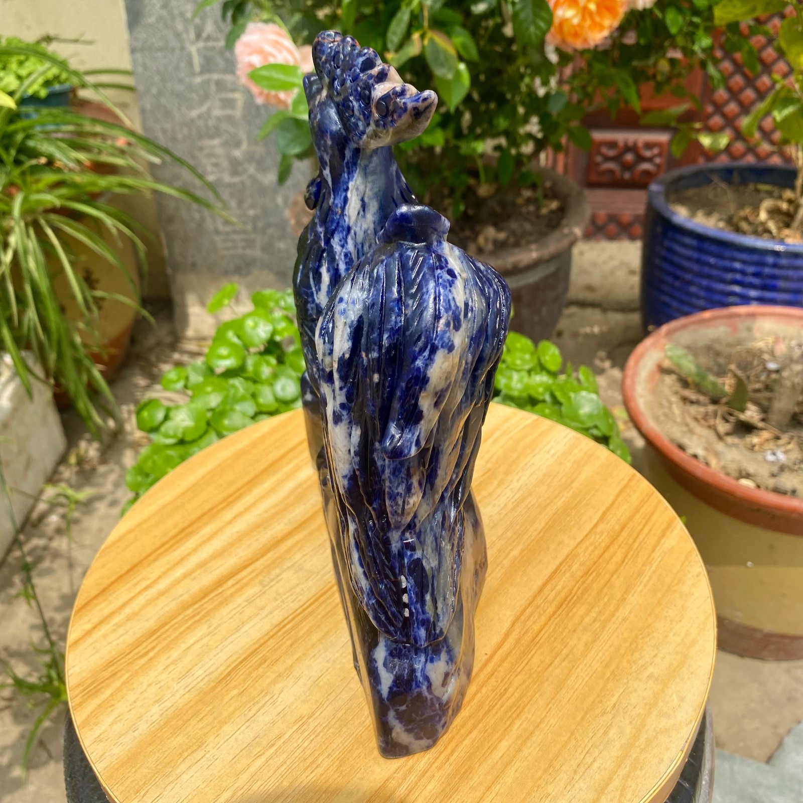 4.3LB Natural blue patterned stone carving rooster statue crystal Healing Stone