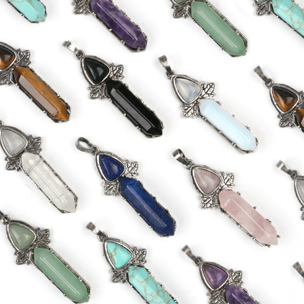 Natural Chakra Crystal Double Point Hexagonal Cone Column Wand Pendant Triangle