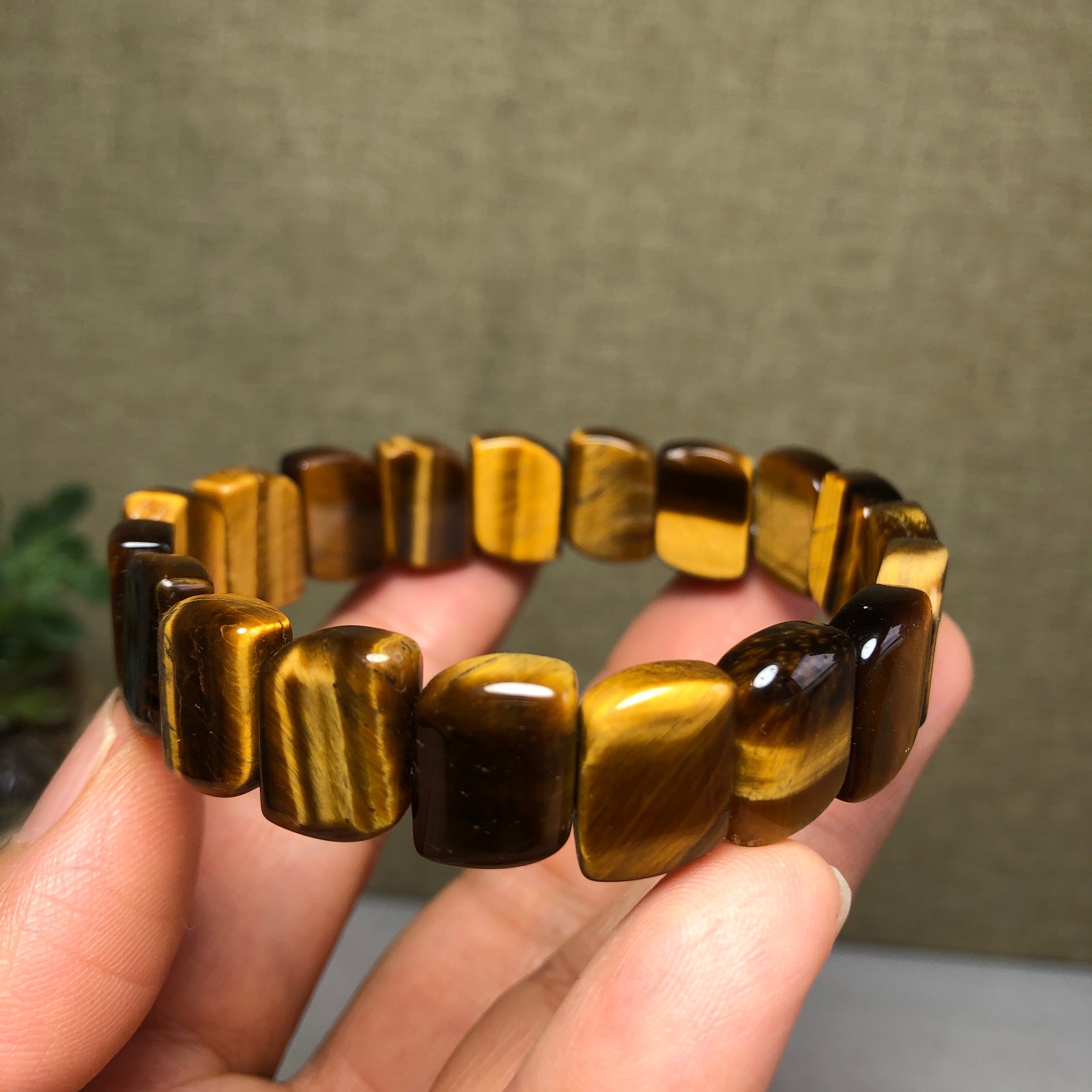 Rare Natural yellow tiger eye Crystal chain aspect beads bracelet 29g A4752