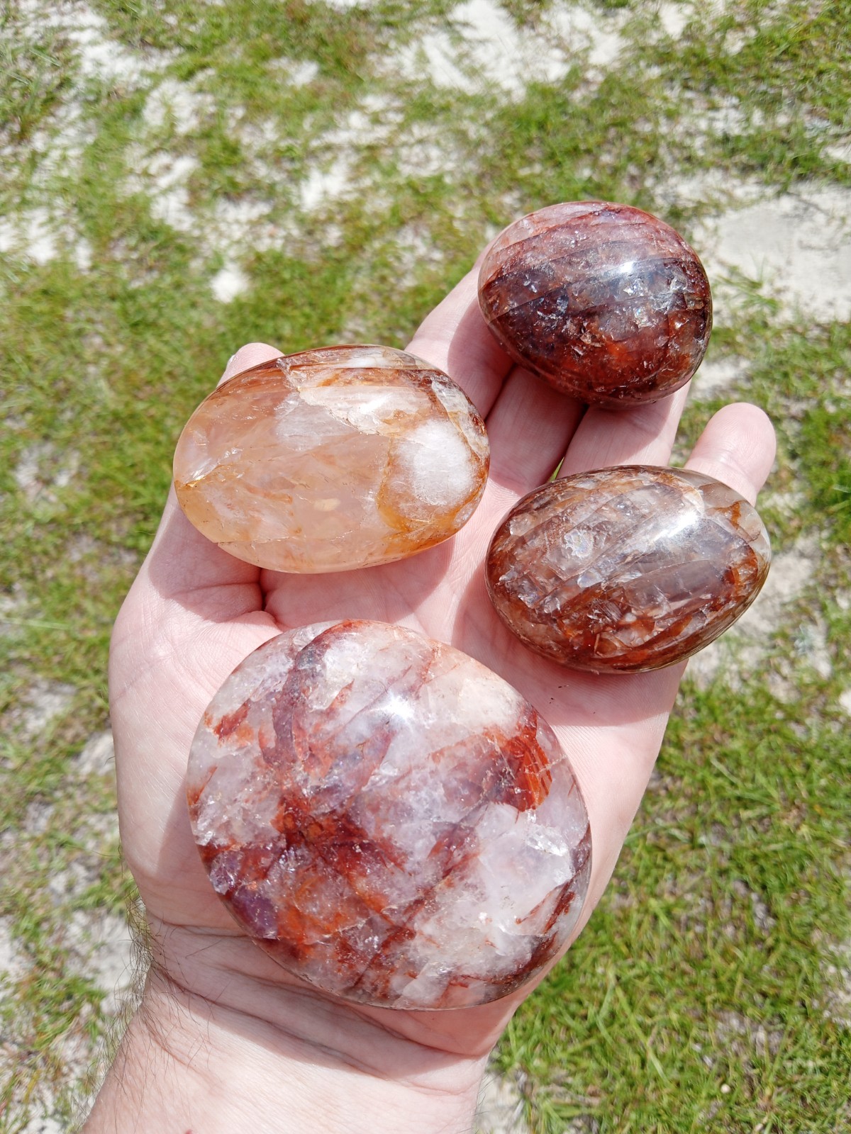 4 Hand Polished Hematoid Fire 🔥 Quartz Palm Stones! Healing, 1 Pound! X3