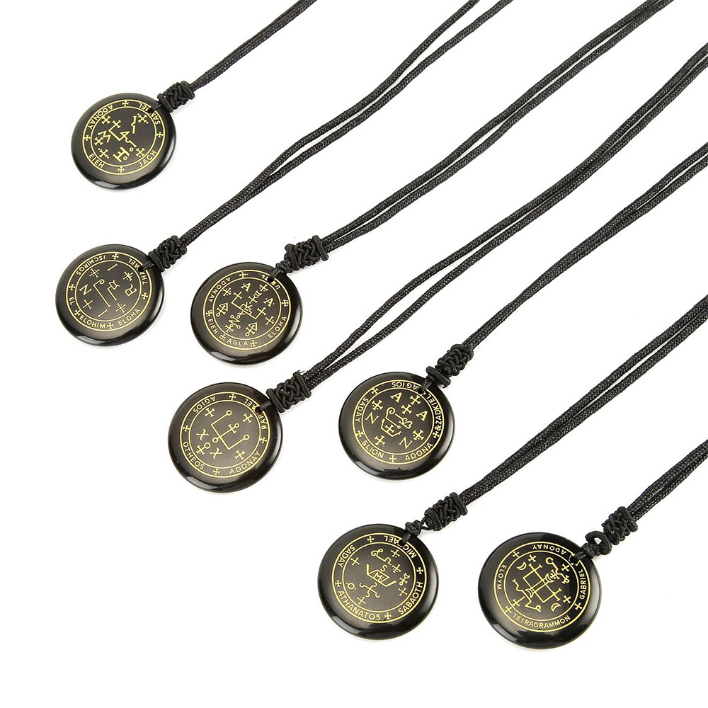 Obsidian Necklace Natural Crystal 7 Archangels Pendant Amulet Stone Talisman