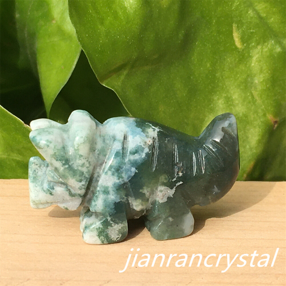 5pcs Natural Aquatic agate mini triceratops carved quartz crystal Skull Healing