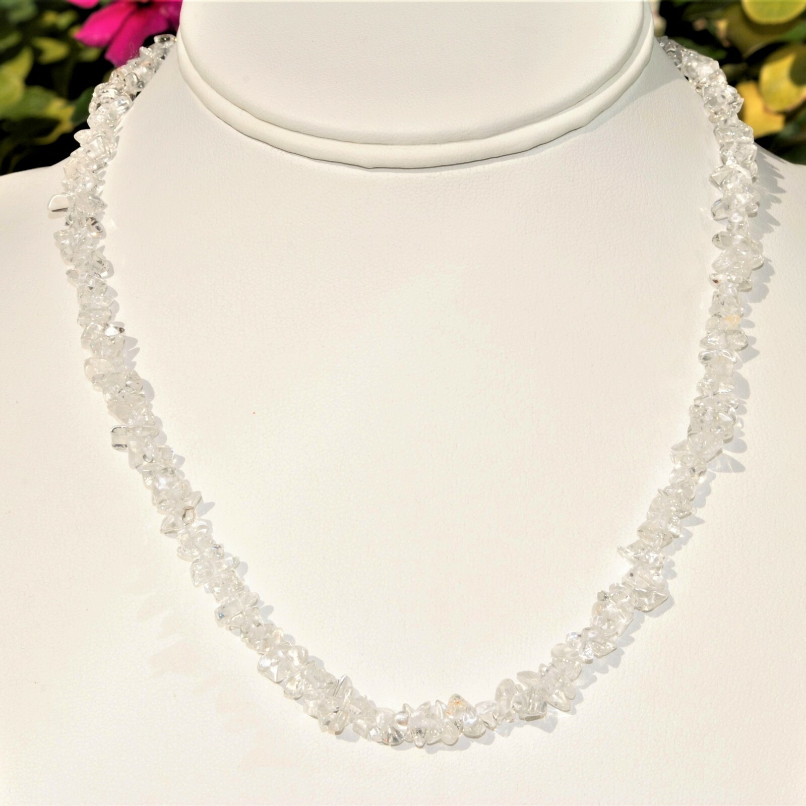 CHARGED Amplifier Clear Quartz Crystal Chip 18″ Necklace + Baby Selenite Heart