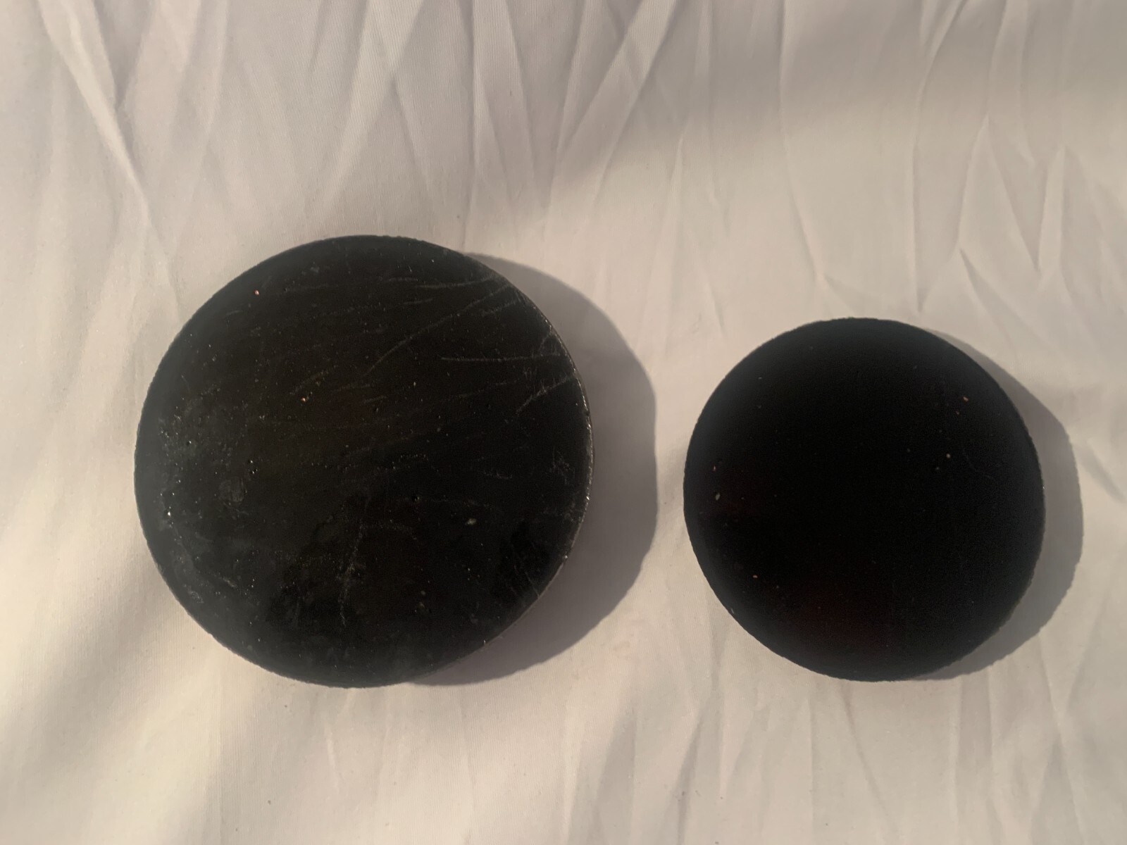 Crystal and stone orgone tower buster that is round in shape set of 2 handmade